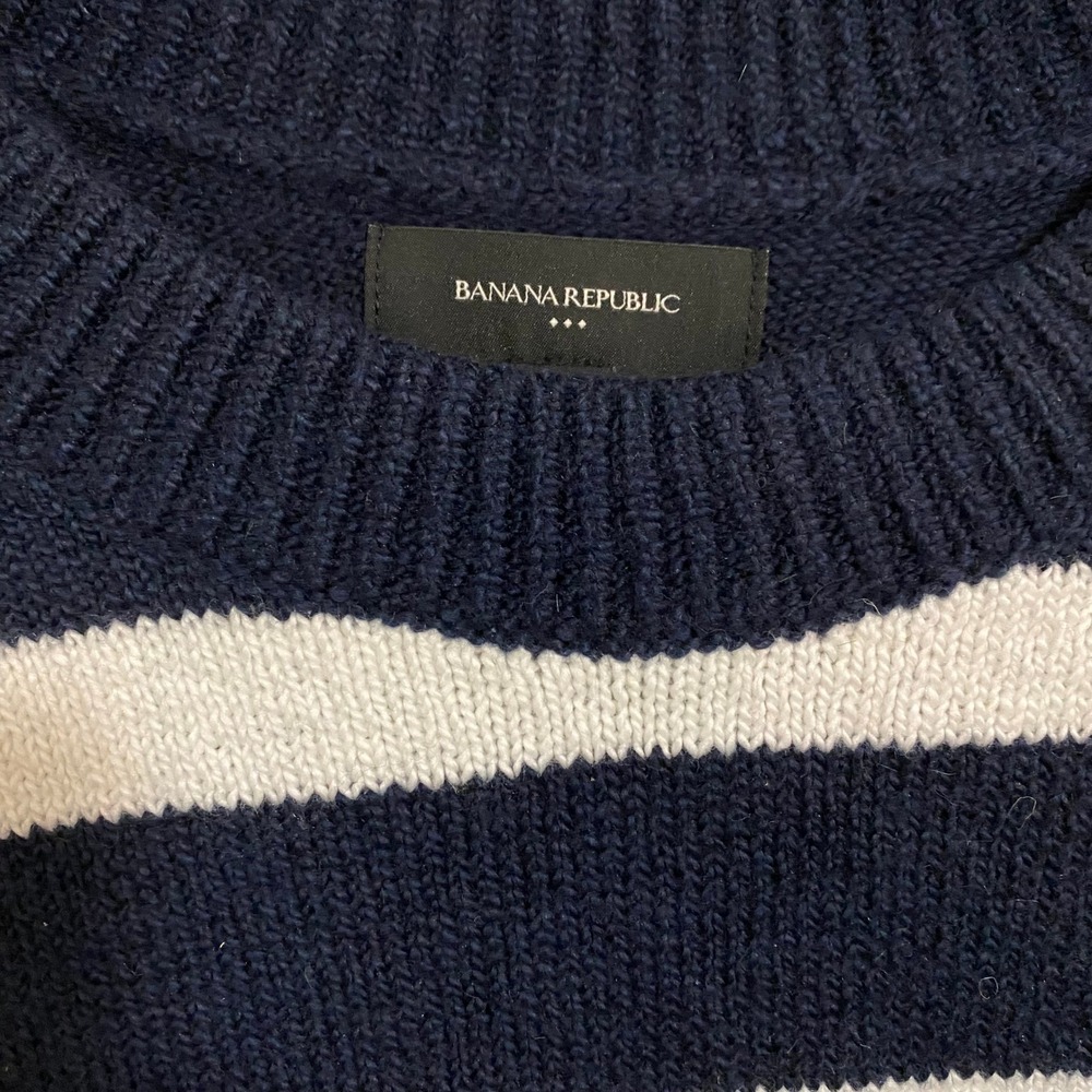 Banana Republic Striped Sweater Women XXL Navy Blue White Coastal Preppy Knit - Picture 4 of 8